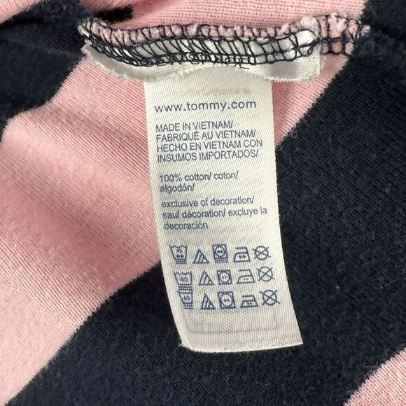 TOMMY HILFIGER Pink and Navy Striped V-neck Tee | Size Large - Picture 5 of 5